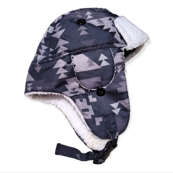 Toddler Winter Trapper Hat Grey Sherpa Aviator Trapper Hat Toque Aztec Print - Picture 1 of 2